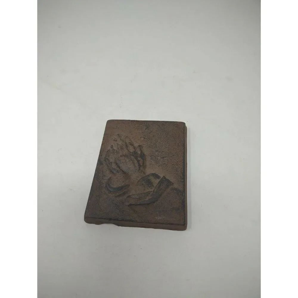 Praying Hands Metal Cast Iron Plaque Measures Four by Three Inches Spiritual